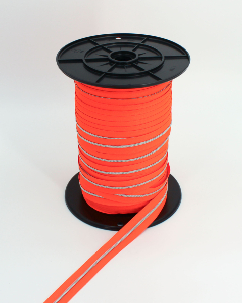 Endlosreißverschluss metallisiert schmal neonorange/silber (1m)